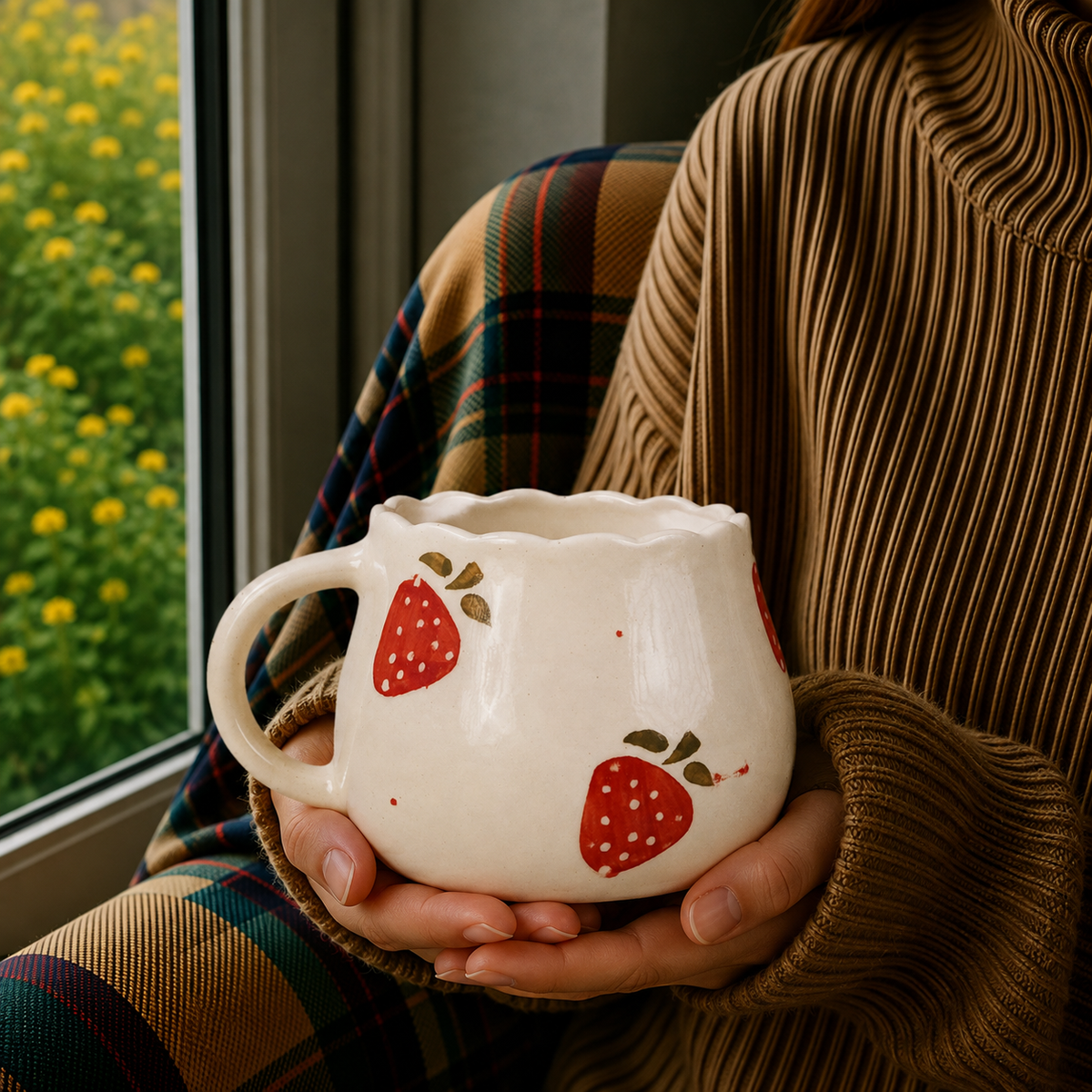 White Ceramic Strawberry Mug – Cute Fruit Print Coffee & Tea Cup