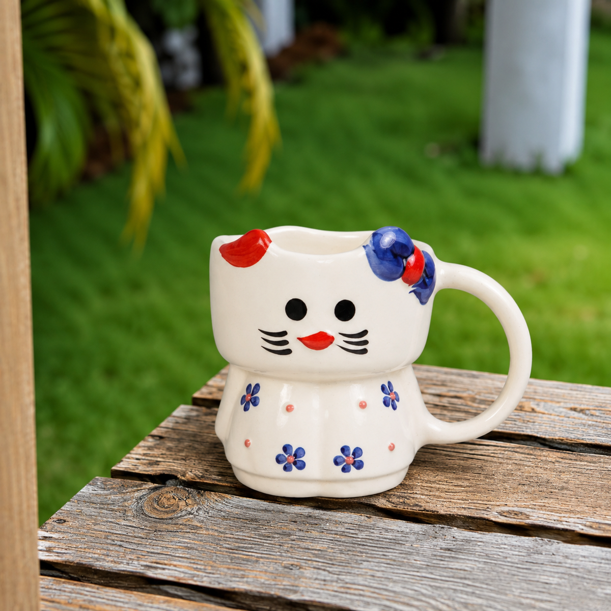 Cute Cat Ceramic Mug with Floral Design – Adorable Aesthetic Coffee Cup for Tea & Coffee