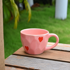 Pink Ceramic Coffee Mug with Red Heart Design