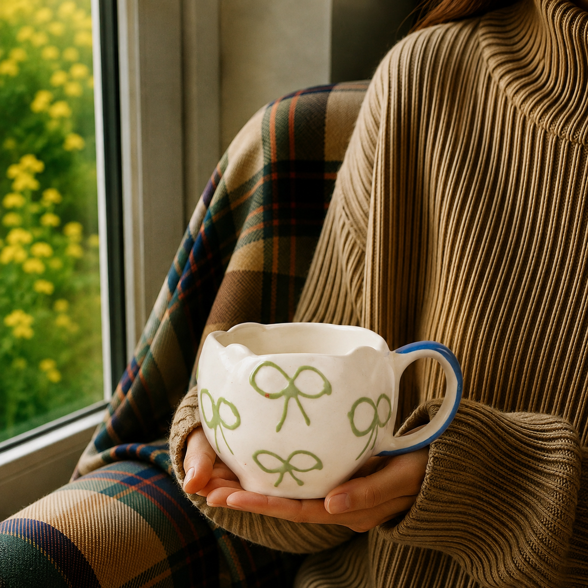 g with Green Accents – Cute Aesthetic Coffee Cup for Tea & Coffee