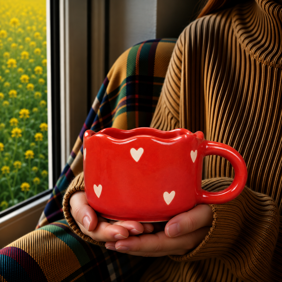 Red Ceramic Heart Mug – Cute White Heart Print Coffee & Tea Cup