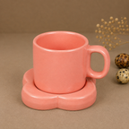 Peach Pink Ceramic Mug with Saucer – Minimalist Glossy Coffee & Tea Cup Set