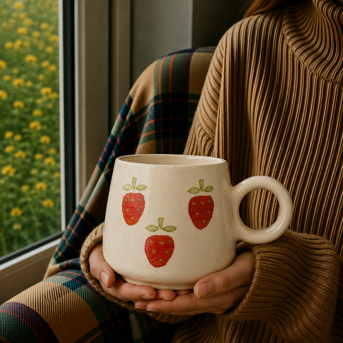 White Ceramic Strawberry Mug – Cute Fruit Print Coffee & Tea Cup