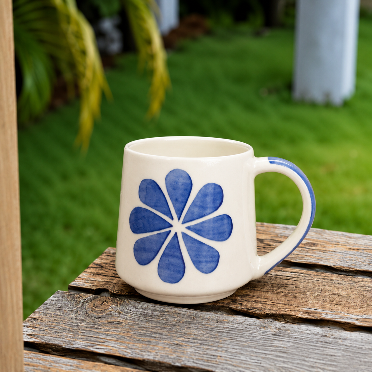 White Ceramic Blue Flower Mug – Hand-Painted Floral Coffee & Tea Cup