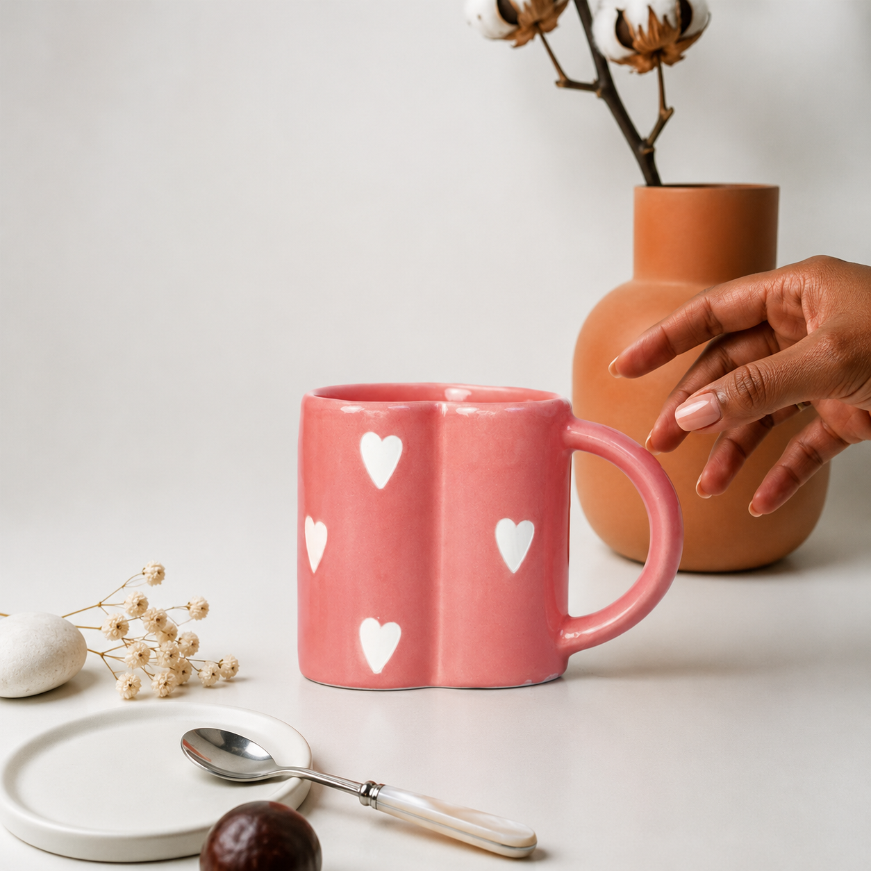 Pink Heart Ceramic Coffee Mug – Cute Valentines & Gift Tea Cup