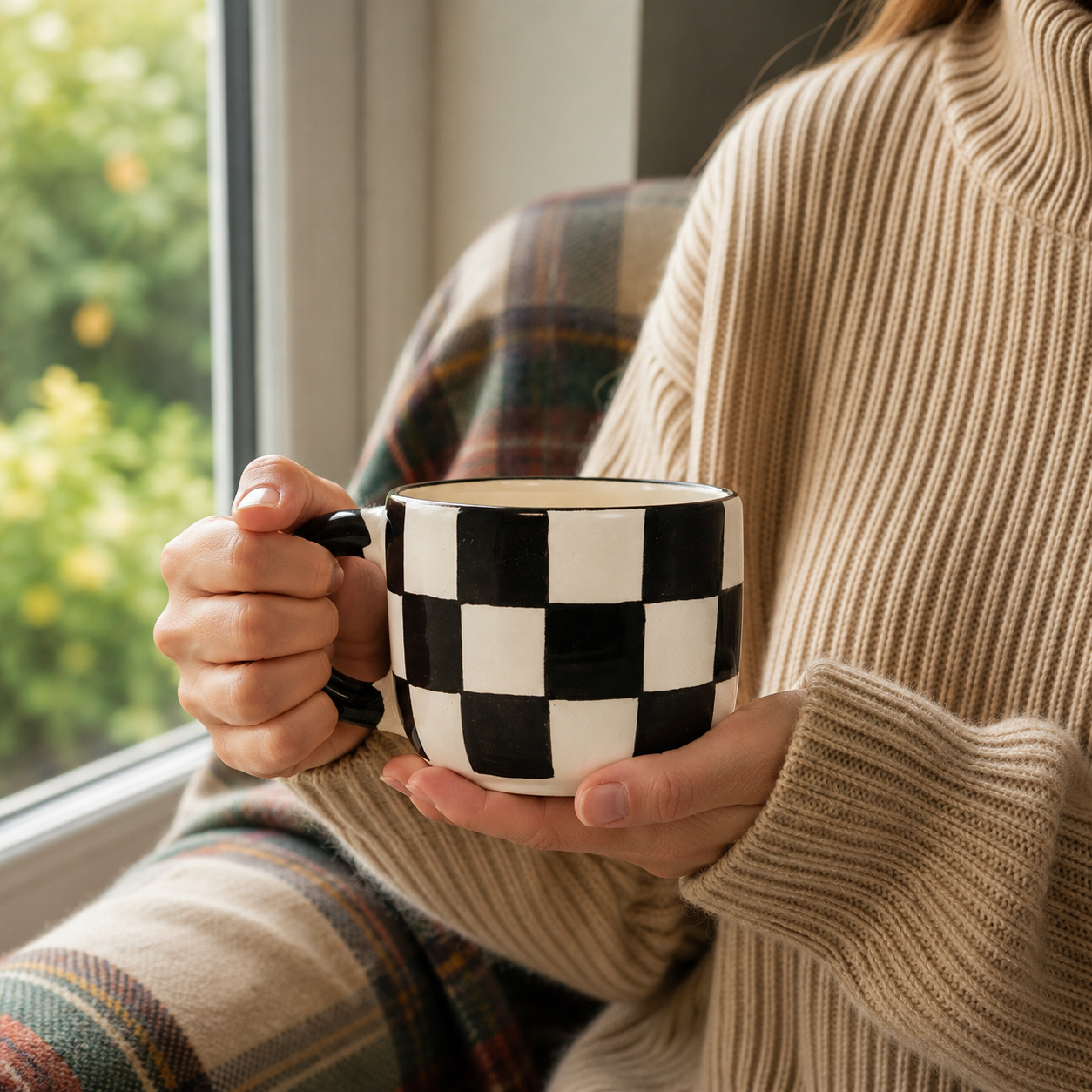 Black & White Checkerboard Ceramic Coffee Mug