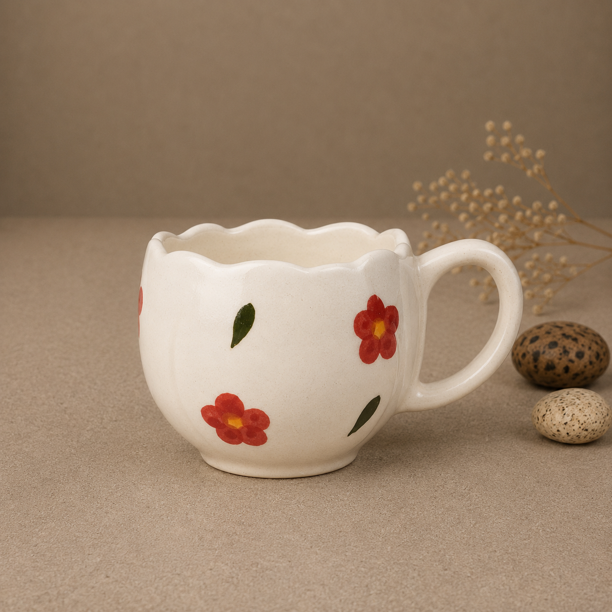 Ceramic Coffee Mug with Floral Flower Design