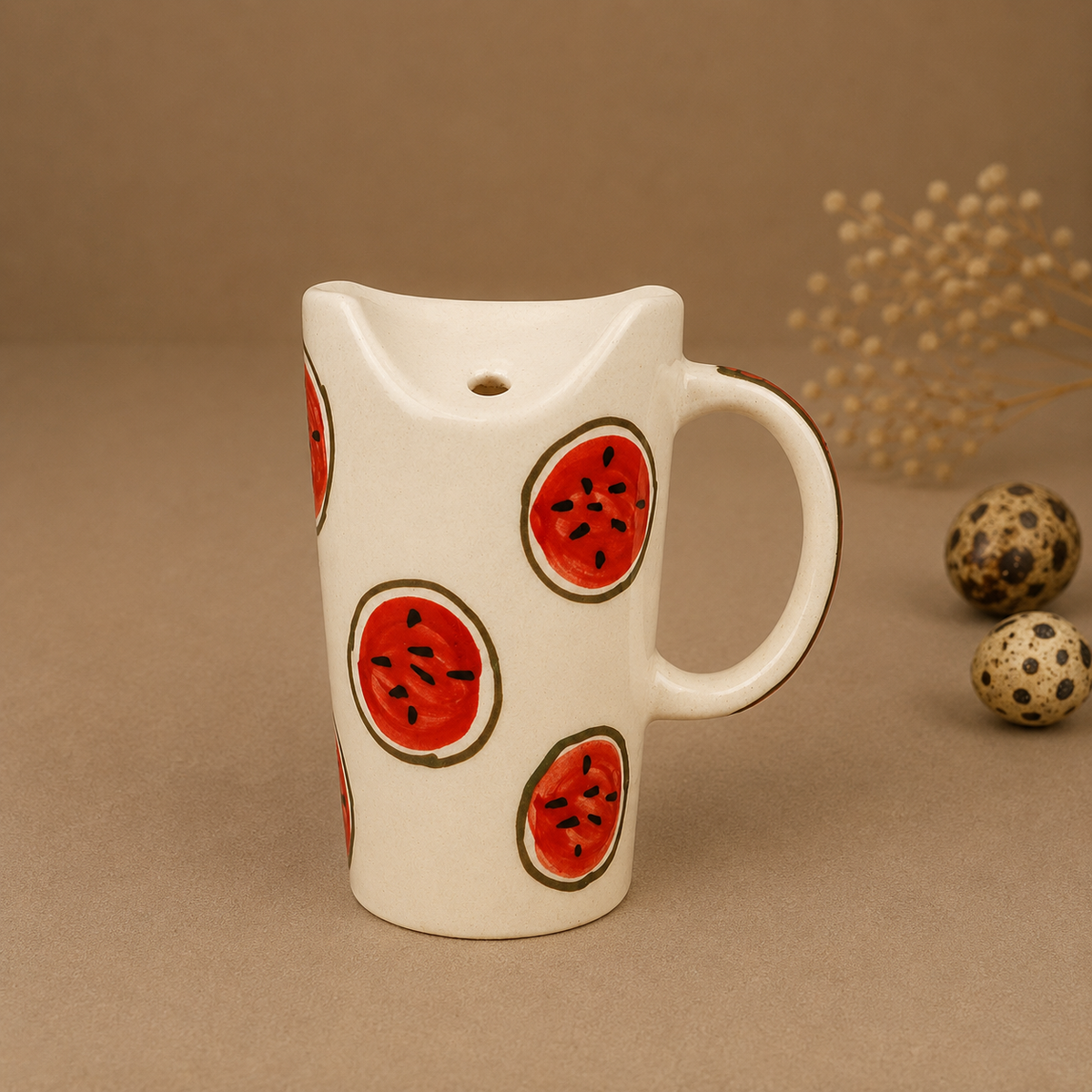 White Ceramic Watermelon Mug – Cute Fruit Print Coffee Cup for Tea & Beverages
