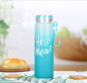 Hello Master Frosted Glass Water Bottle 7.5 Inch – Reusable Leak-Proof Glass Bottle with Strap
