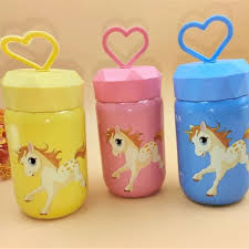 Cute Unicorn Kids Water Bottle with Heart Handle Lid – Reusable Cartoon Drinking Bottle for School, Travel & Gifts
