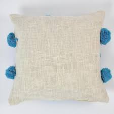 Blue Pom-Pom Textured Cushion Cover Set – Boho Decorative Throw Pillows Cover set for Sofa, Living Room & Bedroom (Pack of 2)