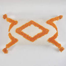 Boho Tufted Diamond Cushion Cover Set – Beige & Rust Orange Decorative Lumbar Throw Pillow Covers with Tassels for Sofa, Couch & Bedroom (Pack of 2)