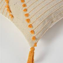 Beige & Mustard Boho Tassel Cushion Cover Set – Textured Decorative Throw Pillows for Sofa, Living Room & Bedroom (Pack of 2)