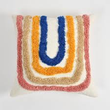 Boho Rainbow Tufted Cushion Cover Set – Multicolor U-Shape Textured Decorative Throw Pillows Cover Set for Sofa, Living Room & Bedroom (Pack of 2)