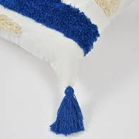 Blue, Mustard & Cream Boho Tufted Cushion Cover Set – Textured Decorative Throw Pillows cover Set with Tassels for Sofa, Living Room & Bedroom (Pack of 2)