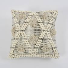 Cream Boho Textured Cushion Cover Set – Geometric Tufted Decorative Throw Pillows Cover Set for Sofa, Living Room & Bedroom (Pack of 2)