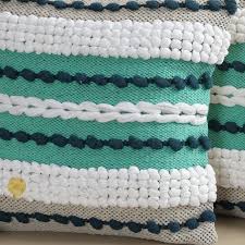 Teal, White & Navy Boho Textured Cushion Cover Set – Striped Tufted Decorative Throw Pillows Cover Set for Sofa, Living Room & Bedroom (Pack of 2)