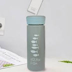 Ocean Fish Print Glass Water Bottle – Cute Portable Drinking Bottle with Strap for School, Office & Travel