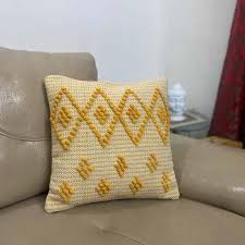 Boho Mustard Diamond Tufted Cushion Cover Set – Textured Decorative Throw Pillows Cover Set for Sofa, Living Room & Bedroom (Pack of 2)