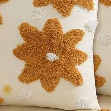Boho Floral Tufted Cushion Cover Set – Mustard Flower Textured Decorative Throw Pillows Cover Set with Tassels for Sofa, Living Room & Bedroom (Pack of 2)