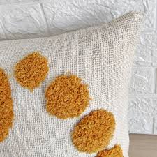 Mustard Pom-Pom Textured Cushion Cover Set – Boho Decorative Throw Pillows Cover Set for Sofa, Living Room & Bedroom (Pack of 2)