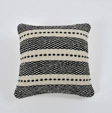 Black & Cream Striped Boho Cushion Cover Set – Textured Woven Decorative Throw Pillows for Sofa, Living Room & Bedroom (Pack of 2)