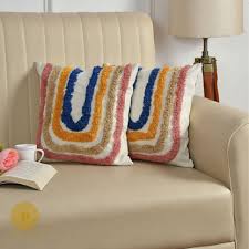 Boho Rainbow Tufted Cushion Cover Set – Multicolor U-Shape Textured Decorative Throw Pillows Cover Set for Sofa, Living Room & Bedroom (Pack of 2)