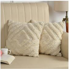 Cream Boho Diamond Textured Cushion Cover Set – Tufted Decorative Throw Pillows Cover Set for Sofa, Living Room & Bedroom (Pack of 2)