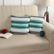 Teal, White & Navy Boho Textured Cushion Cover Set – Striped Tufted Decorative Throw Pillows Cover Set for Sofa, Living Room & Bedroom (Pack of 2)