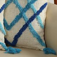 Blue Geometric Boho Cushion Cover Set – Tufted Textured Decorative Throw Pillows with Tassels for Sofa, Living Room & Bedroom (Pack of 2)