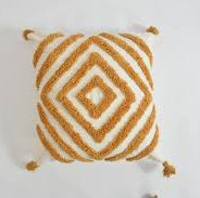 Boho Tufted Diamond Cushion Cover Set – Beige & Mustard Decorative Throw Pillow Covers with Tassels for Sofa, Living Room & Bedroom (Pack of 2)