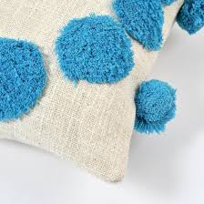 Blue Pom-Pom Textured Cushion Cover Set – Boho Decorative Throw Pillows Cover set for Sofa, Living Room & Bedroom (Pack of 2)