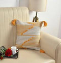 Mustard Tassel Striped Boho Cushion Cover – Textured Woven Decorative Throw Pillow Cover Set for Sofa, Living Room & Bedroom