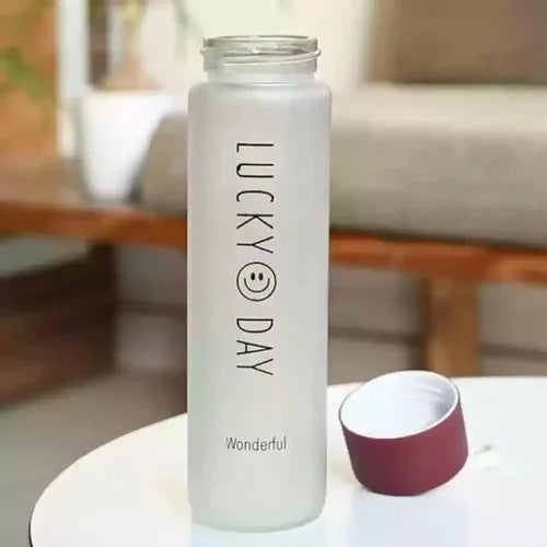Lucky Day Frosted Glass Water Bottle – 8 Inch Reusable Motivational Drink Bottle