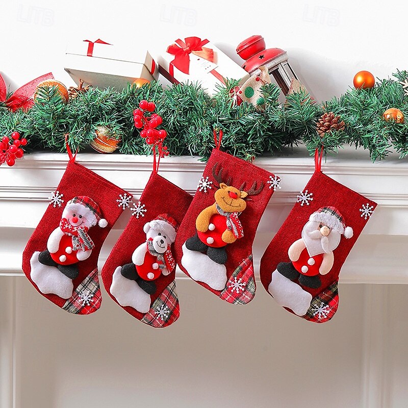 Set of 4 Christmas Tree Ornaments Christmas Stockings - Random design only