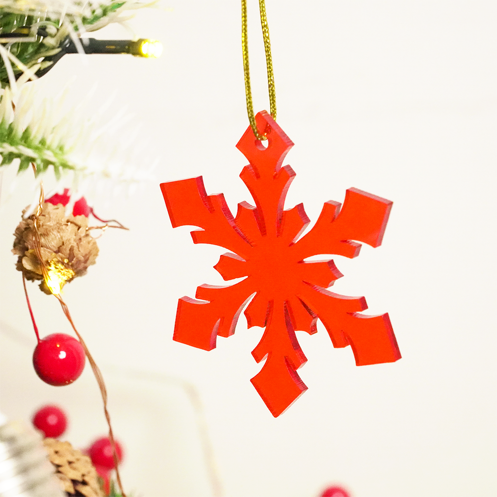 Red Snowflake Christmas Tree Hanging Ornaments - Set of 2
