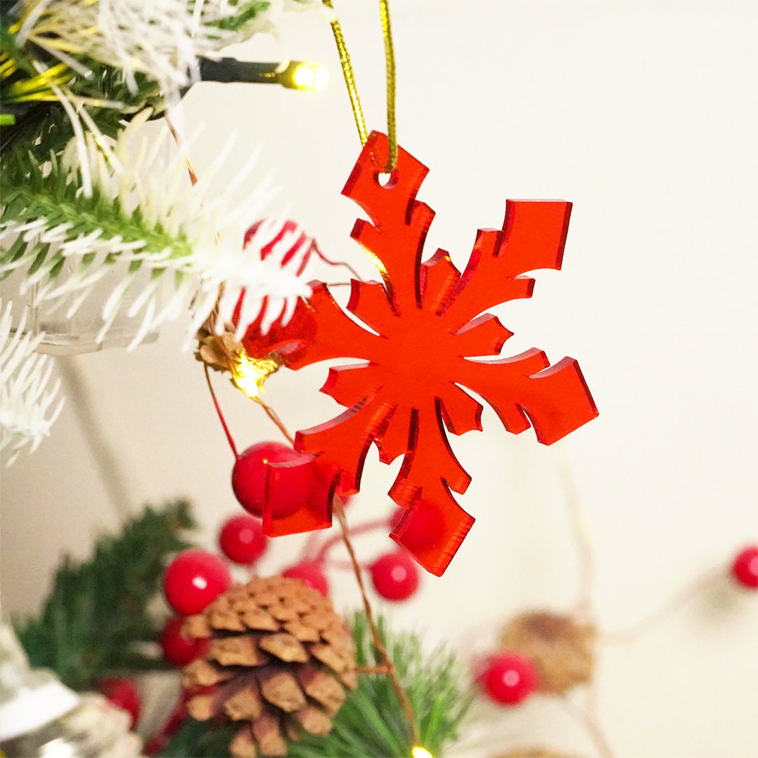 Red Snowflake Christmas Tree Hanging Ornaments - Set of 2