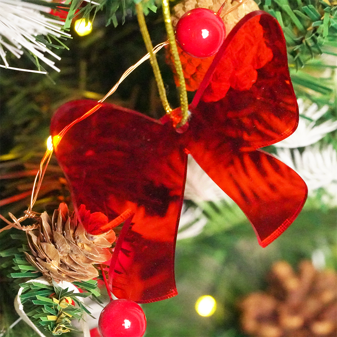 Red Bow designed Christmas Decoration Ornaments- Set of 2