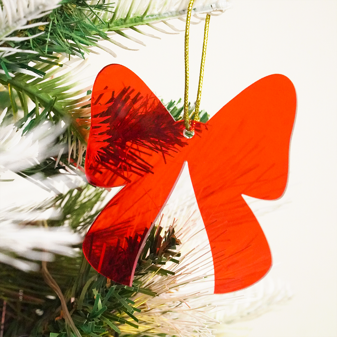 Red Bow designed Christmas Decoration Ornaments- Set of 2