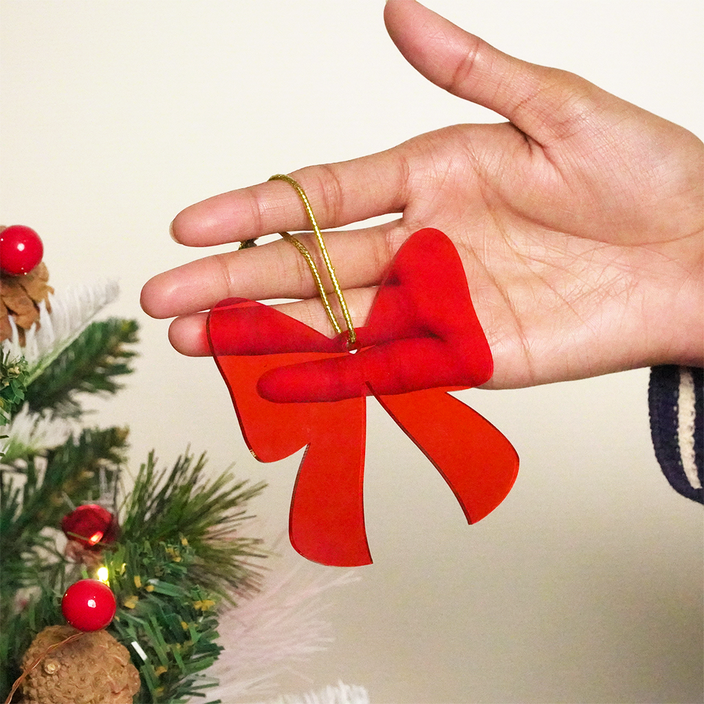 Red Bow designed Christmas Decoration Ornaments- Set of 2