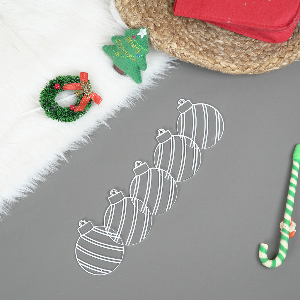 Set of 2 Striped Acrylic Bauble Ornament – Elegant 8cm Christmas Hanging Décor