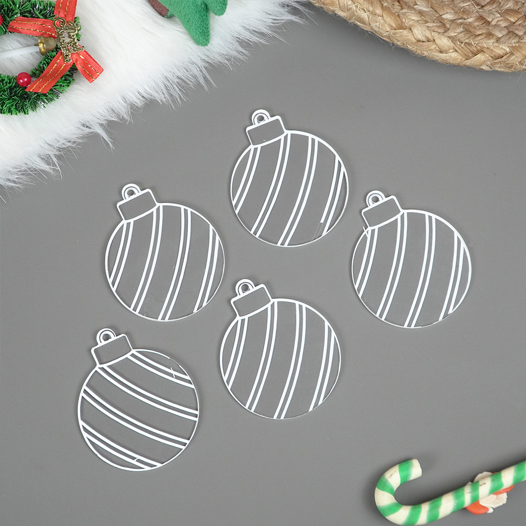 Set of 2 Striped Acrylic Bauble Ornament – Elegant 8cm Christmas Hanging Décor