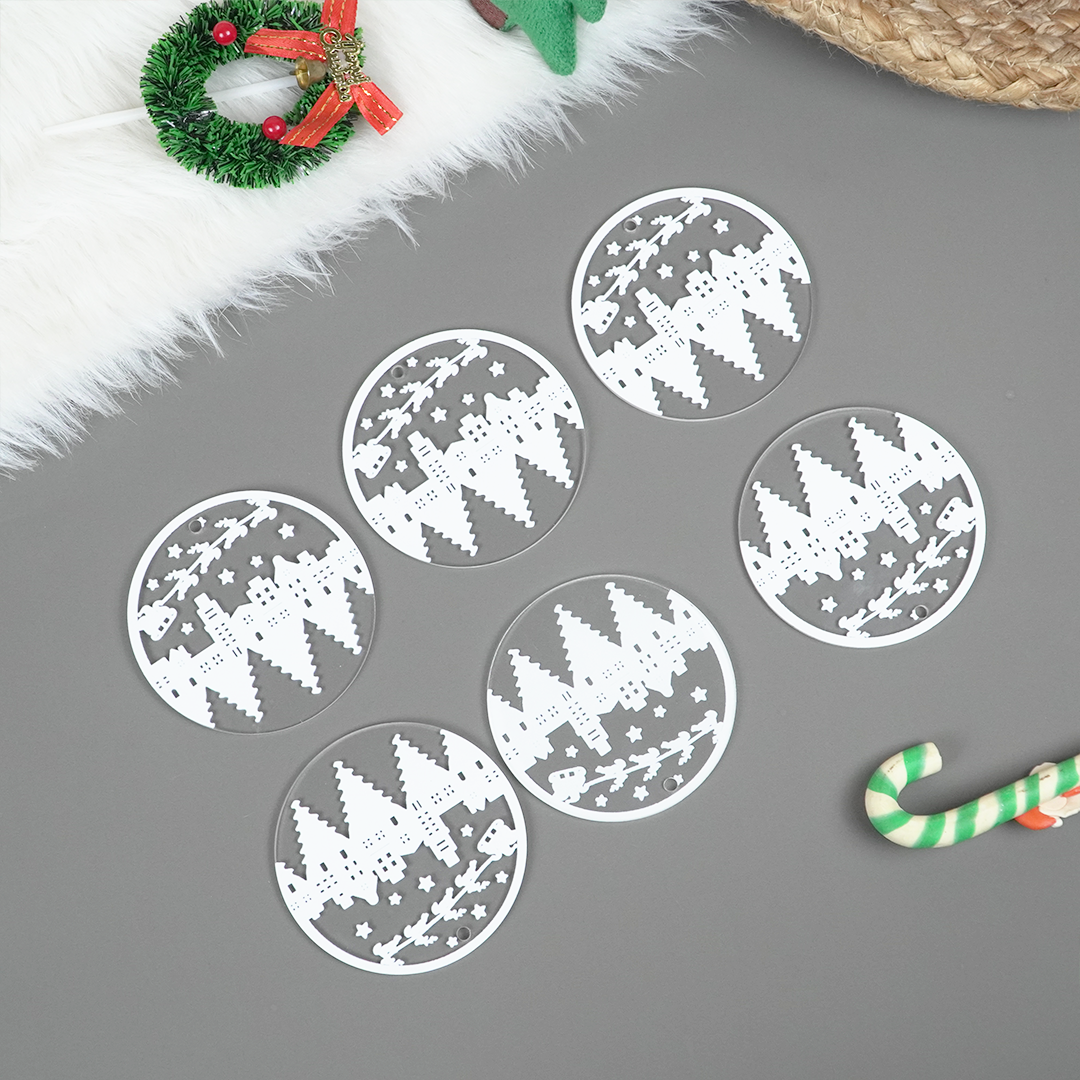 Set of 2 Acrylic Christmas Cityscape Ornaments – Hanging Décor