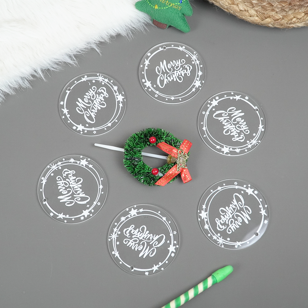 Set of 2 Acrylic Merry Christmas Ornaments – Festive Star Border Hanging Décor