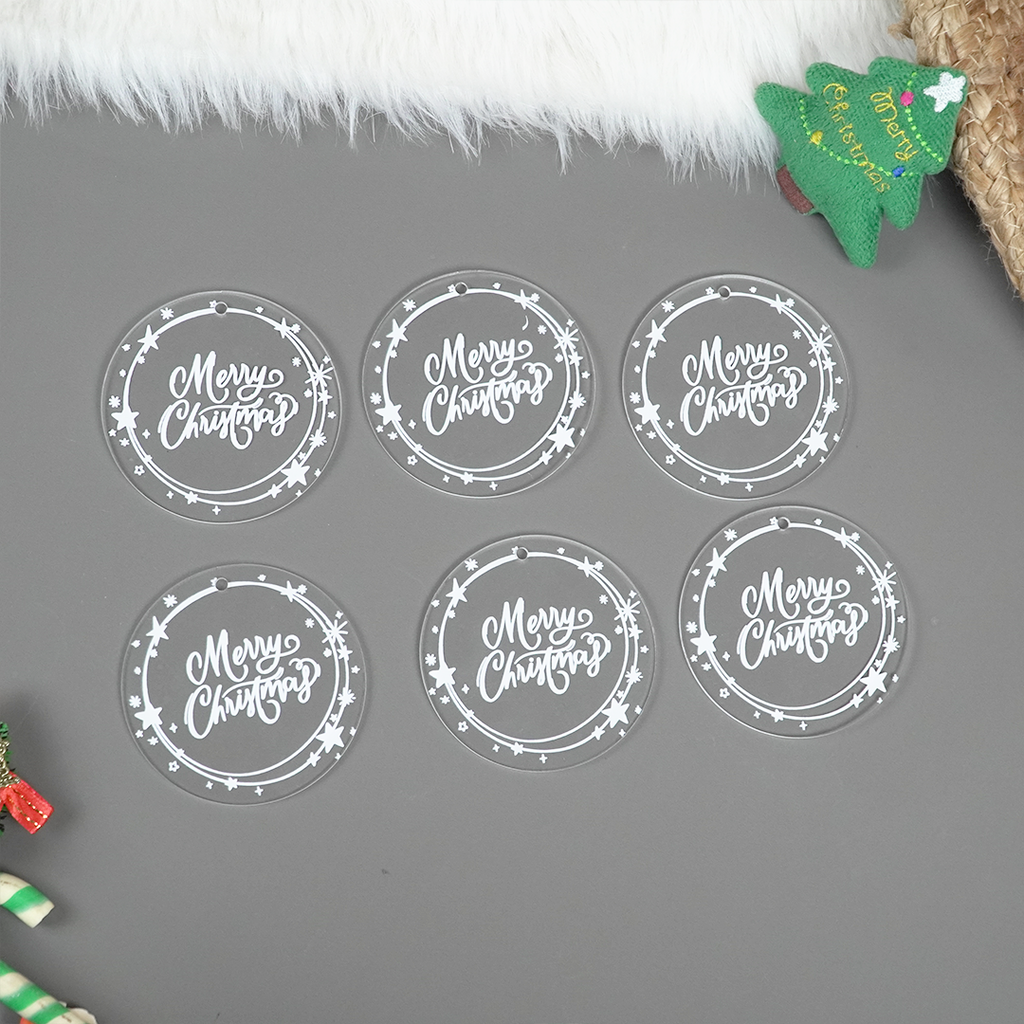Set of 2 Acrylic Merry Christmas Ornaments – Festive Star Border Hanging Décor