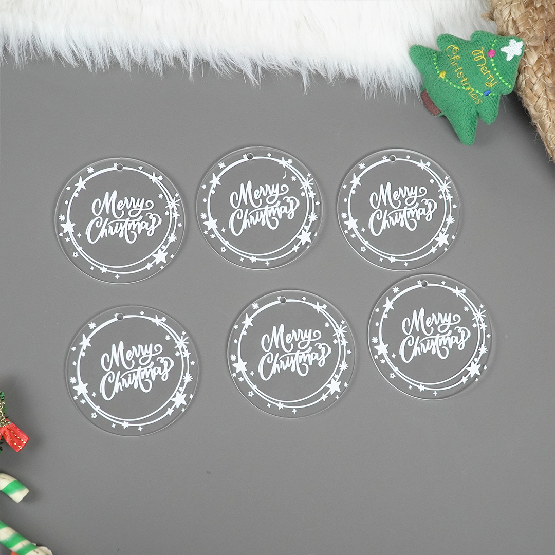 Set of 2 Acrylic Merry Christmas Ornaments – Festive Star Border Hanging Décor