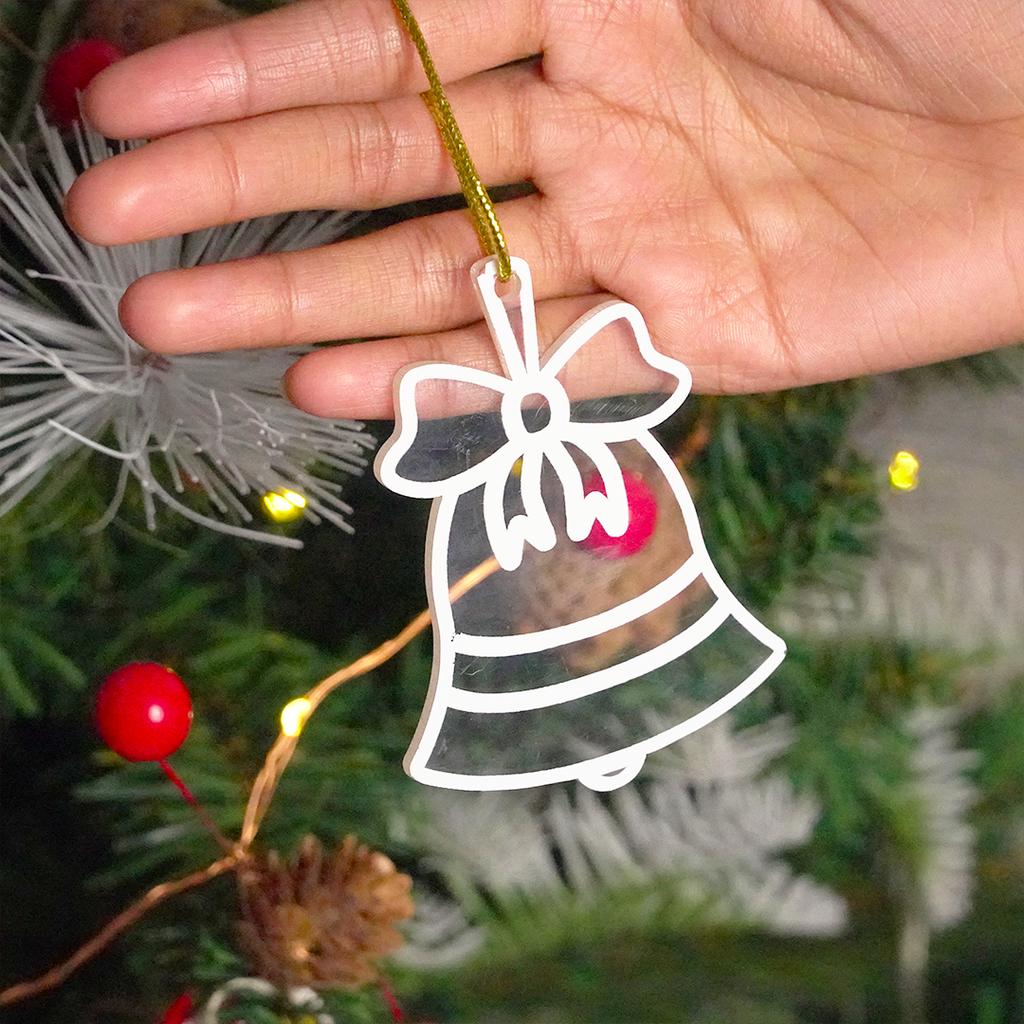 Set of 2 Acrylic Christmas Bell Ornaments – Elegant Hanging Décor (8 cm)