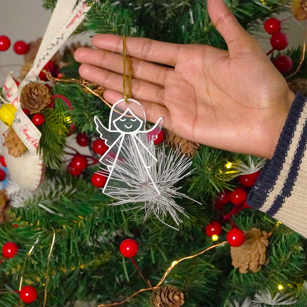 Set of 2 Acrylic Angel Christmas Ornament – Cute Holiday Hanging Décor (8cm)