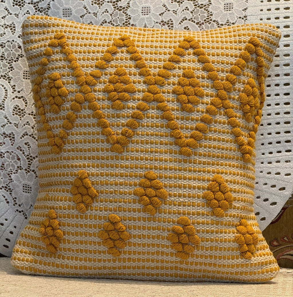 Boho Mustard Diamond Tufted Cushion Cover Set – Textured Decorative Throw Pillows Cover Set for Sofa, Living Room & Bedroom (Pack of 2)