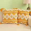 Mustard & Cream Boho Tufted Cushion Cover Set – Geometric Textured Decorative Throw Pillows Cover Set with Tassels for Sofa, Living Room & Bedroom (Pack of 2)